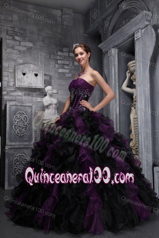 Mature Ruffled Appliqued Sweet Sixteen Dresses in Dark Purple