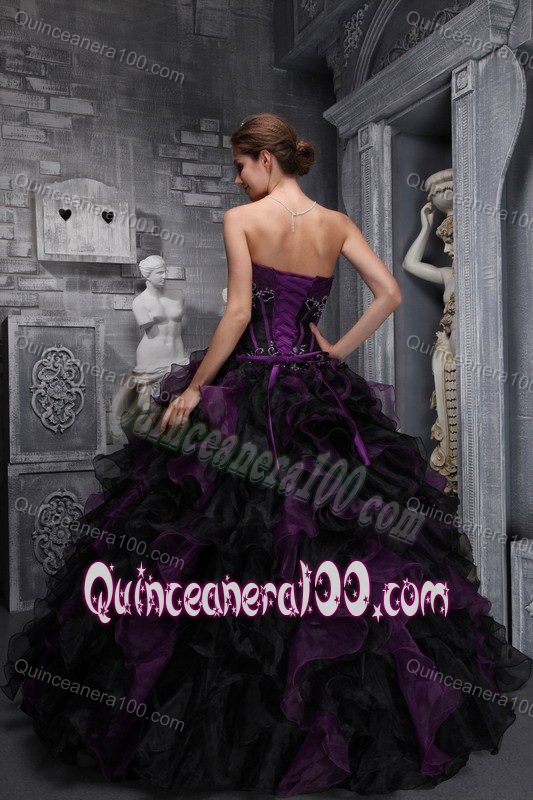 Mature Ruffled Appliqued Sweet Sixteen Dresses in Dark Purple
