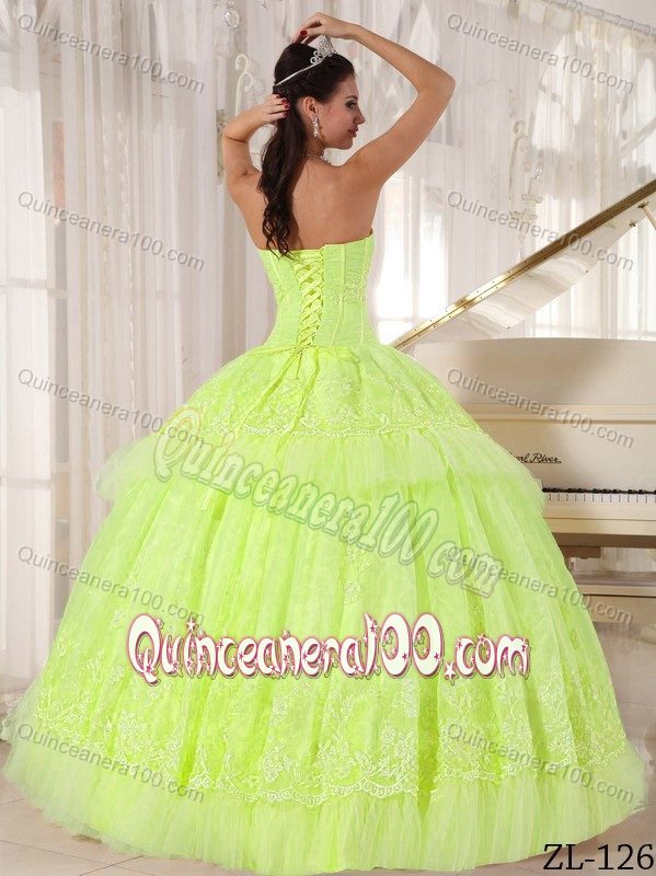 Corset Appliqued Yellow Green Sweet Sixteen Dresses Under 200