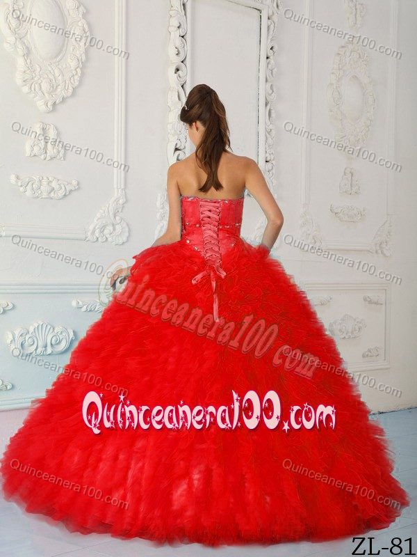 Ball Gown Sweetheart Beaded Red formal Dress for Quince Salem Film Fest