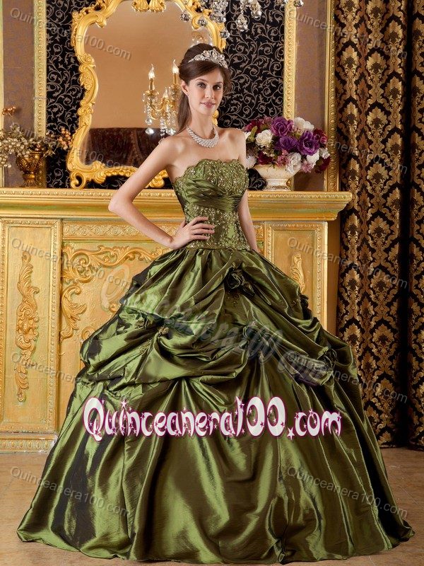 Wonderful Flowers Pick Ups Olive Green Quince Dresses Factory