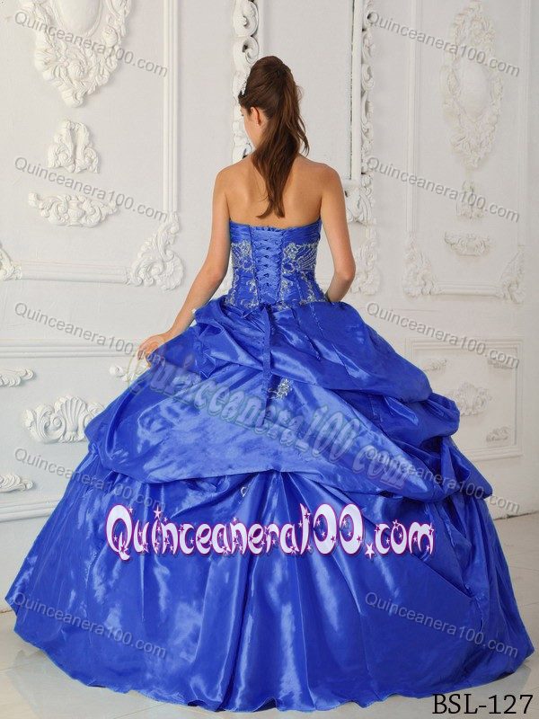 Recent Pick-ups Appliques Taffeta Dress for Sweet 16 in Royal Blue