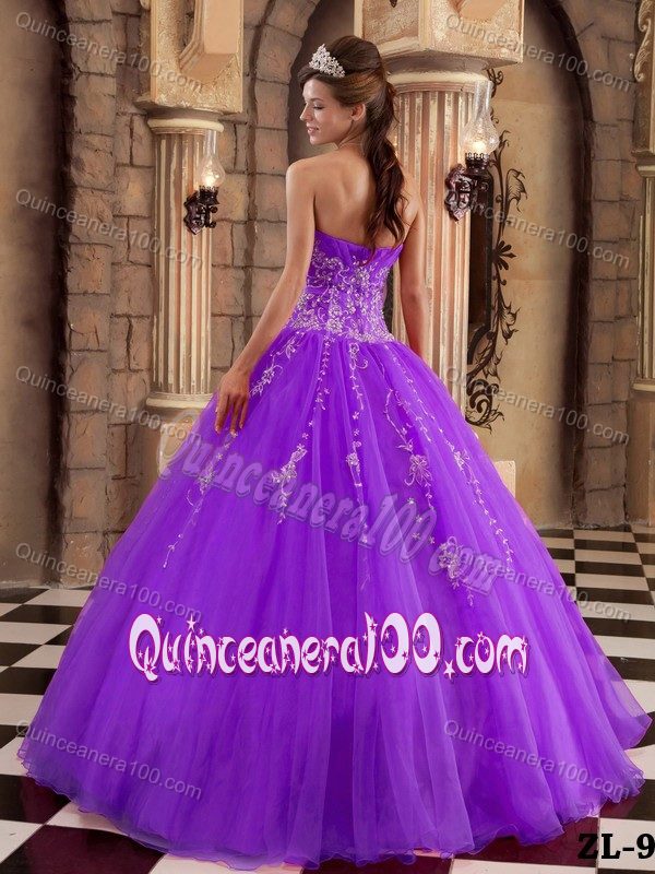 Sweetheart Appliques Dresses for a Quinceanera in Dark Violet