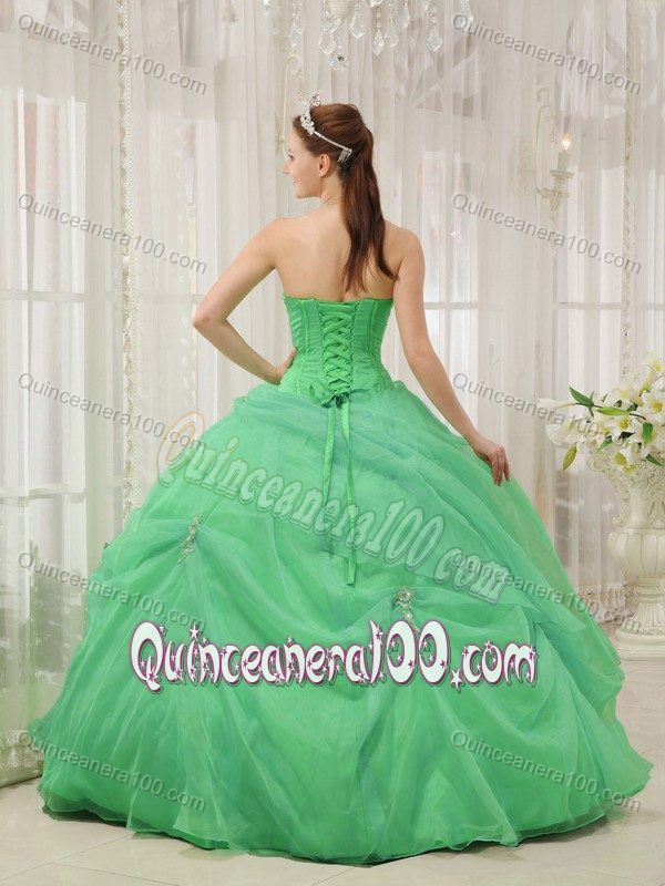 Beading Sweetheart Green Dress for Quince in Organza for Summer