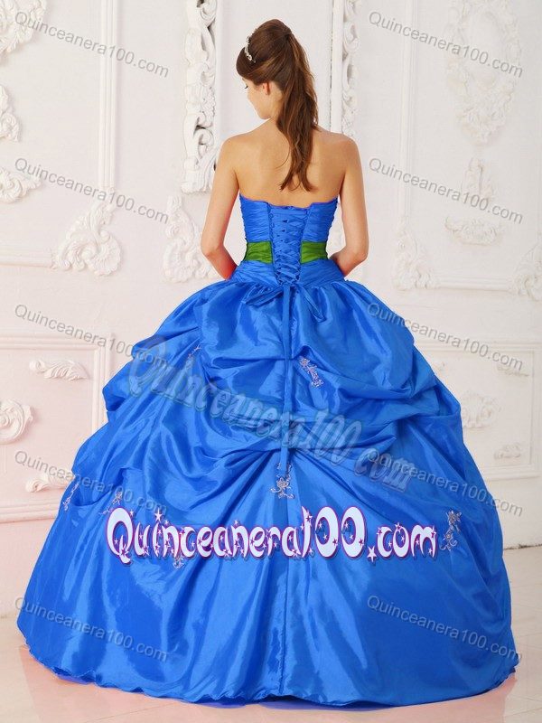 Strapless Blue Quinceanera Party Dresses with Appliques and Bow