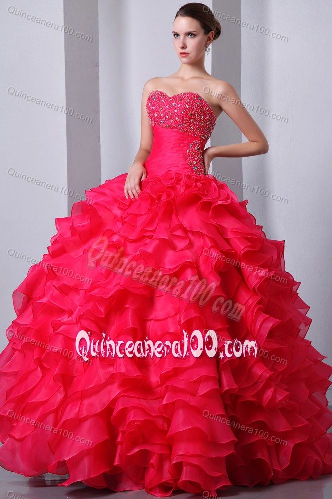 Beaded and Ruched Quinceanera Dress Ruffled Layers