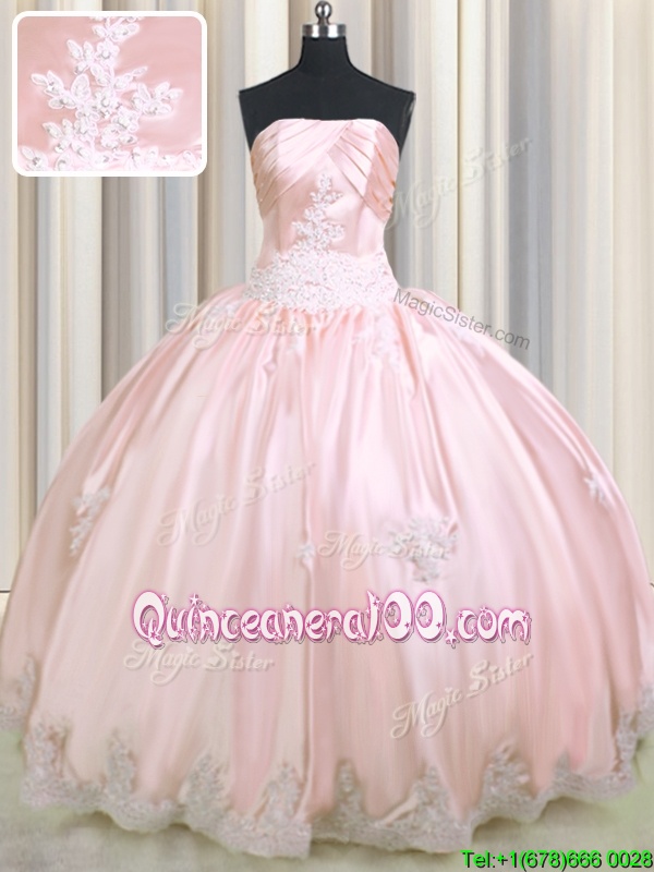 Eyecatching Baby Pink Ball Gowns Strapless Sleeveless Taffeta Floor