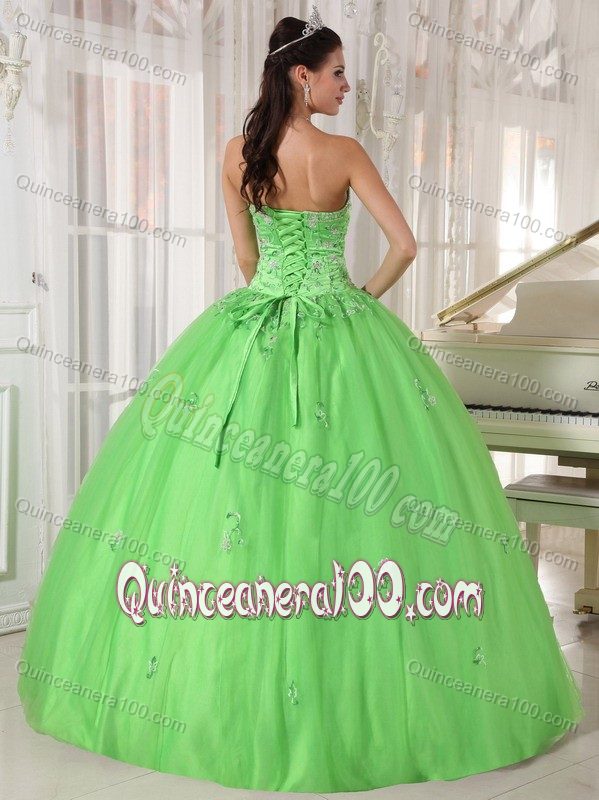 Spring Green Strapless Sweet Sixteen Dresses with Appliques Plus