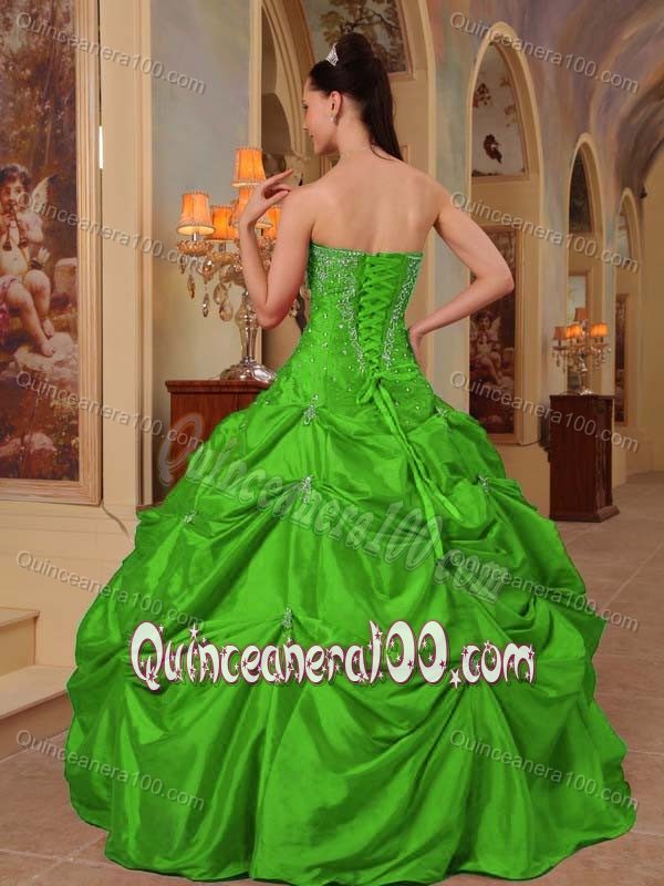 Beading Pick ups Spring Green Sweet Sixteen Quinceanera Dresses