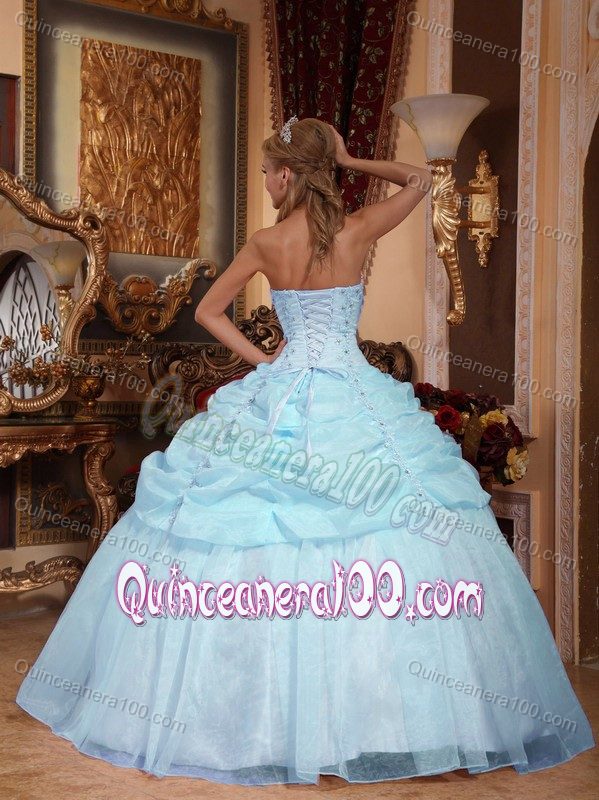 Beading and Pick ups Accent Organza Quinceanera Gown in Ligth Blue