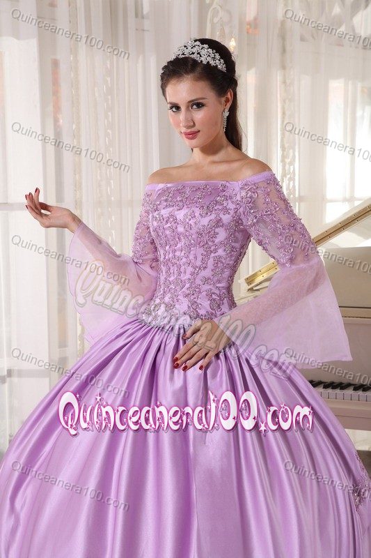Lilac off Shoulders Sweet 15 Dresses with Long Fan Sleeves