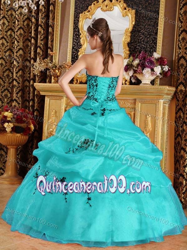 Turquoise Organza Sweetheart Dress for 15 with Appliques Hot Sale