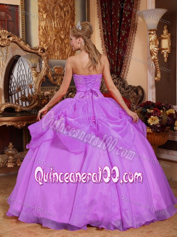 Violet Quinceanera Party Dress Appliques with Hand Made Flowers