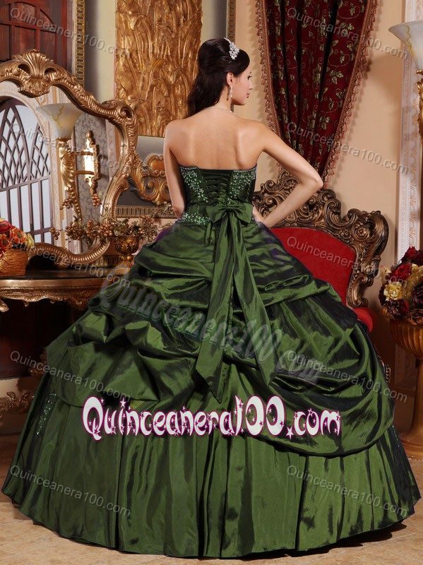Dark Olive Green Pick-ups Sweet 15 Dress with Appliques Hot Sale
