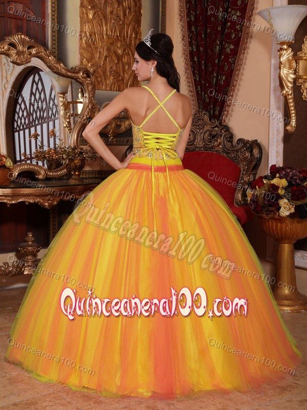 Crisscross Back V-neck Beaded Two-toned Quinceanera Dress