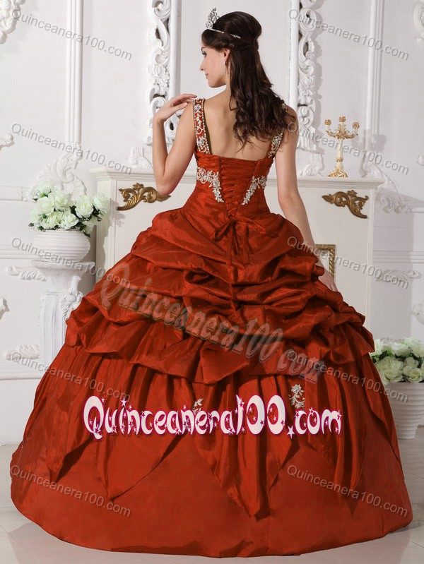 Ball Gown Scoop Appliqued Pick Ups Rust Red Sweet 16 Dress
