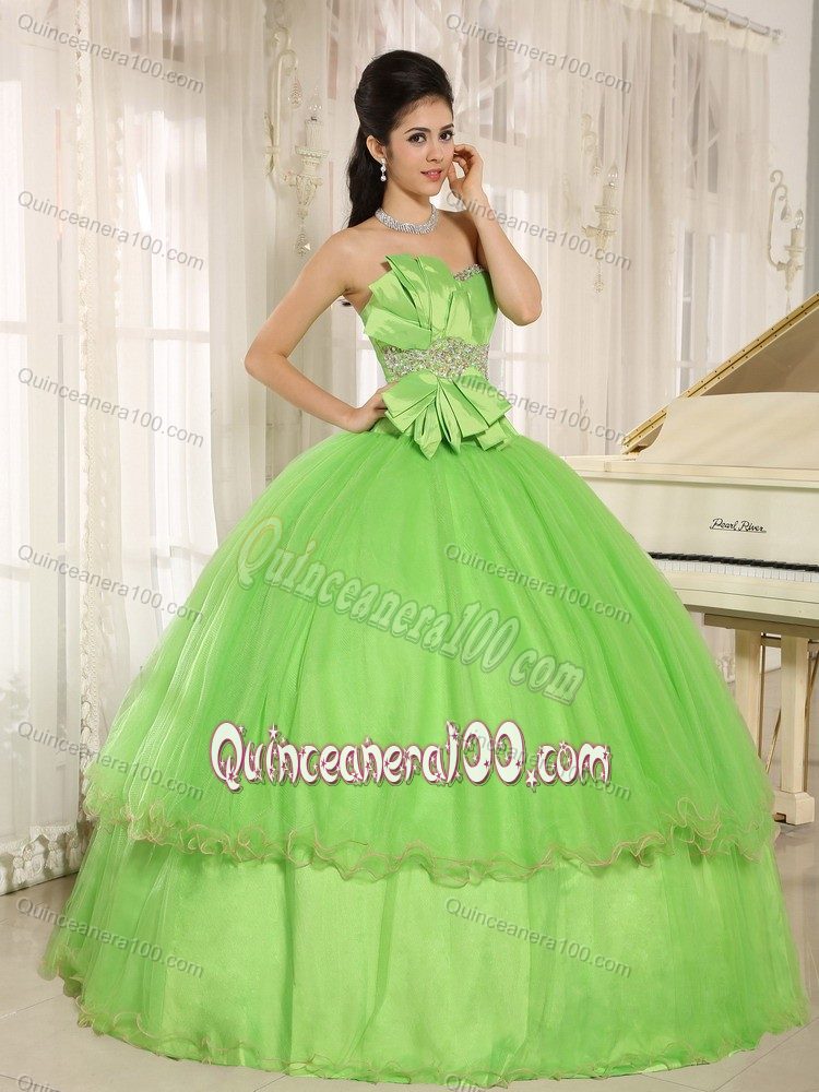 Taffeta Organza Beaded Spring Green Quinceanera Dresses
