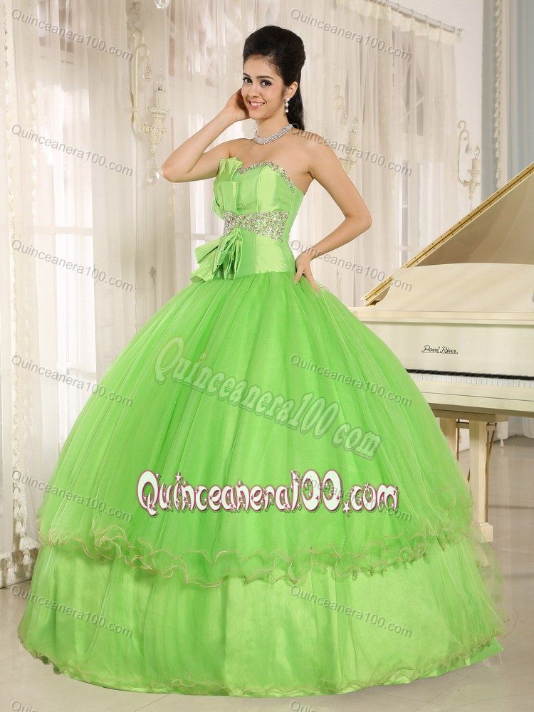 Taffeta Organza Beaded Spring Green Quinceanera Dresses