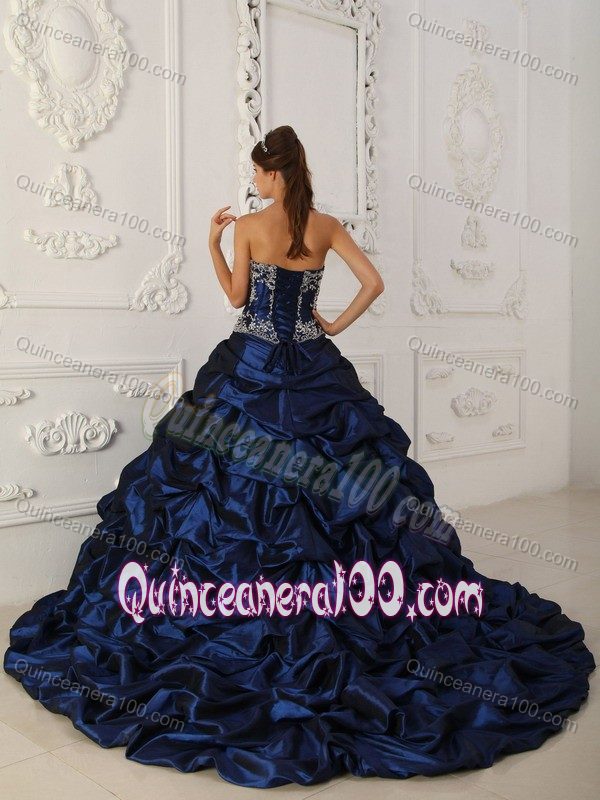 Royal Blue Sweetheart Appliques Quinceanera Dress with Pick-ups