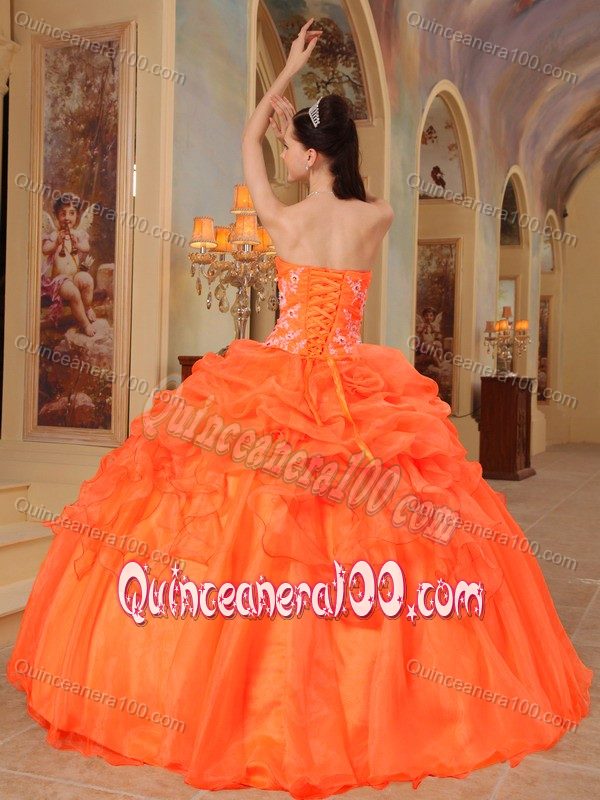 Gorgeous 2014 Orange Red with Bubbles and Hand Flowers 16 Gown