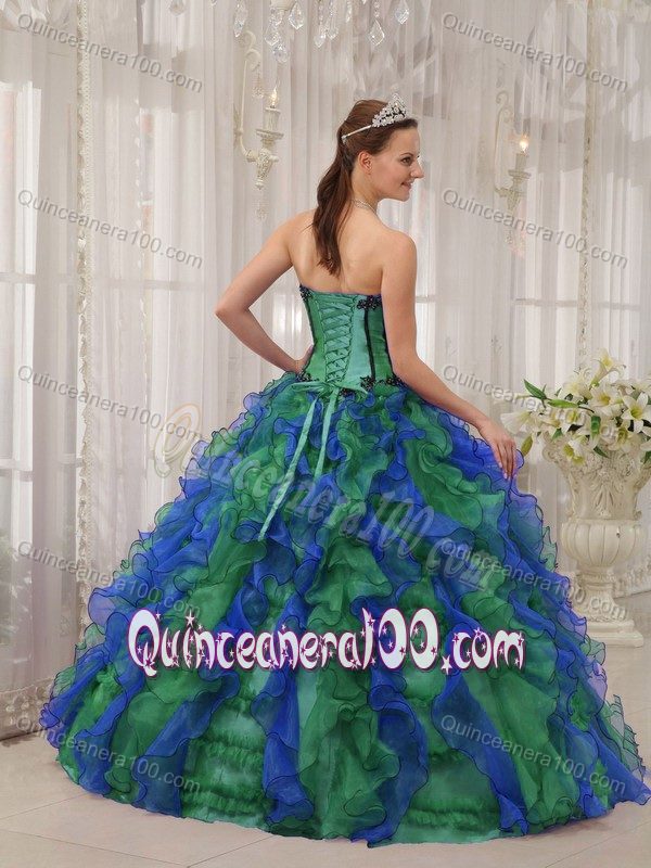 Multi-colored Puffy Sweetheart Ruffled Organza Britney Quinceanera Dress