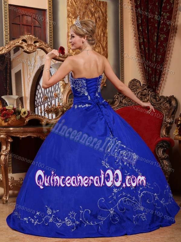 Blue Quinceanera Dress with Embroidery and Beading in Satin