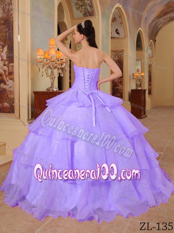 Handle Flowers Sweetheart Layers Lavender Quinceanera Dress