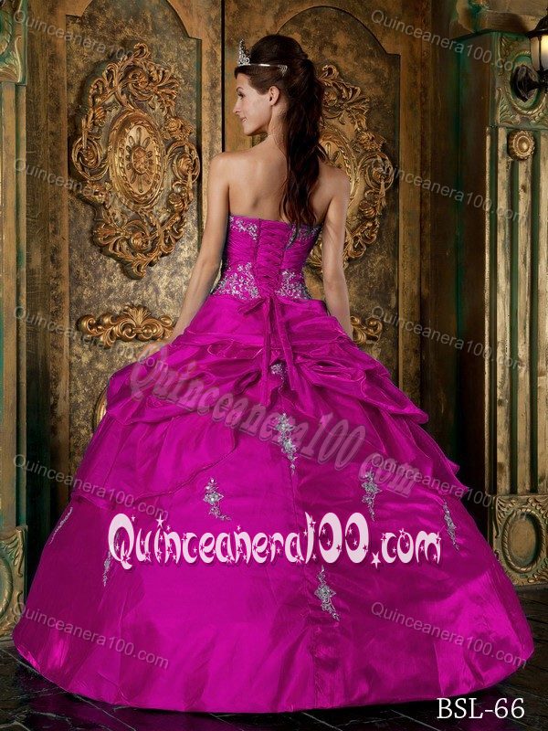 Fuchsia Ball Gown Quinceanera Dress Taffeta Sweetheart Appliques