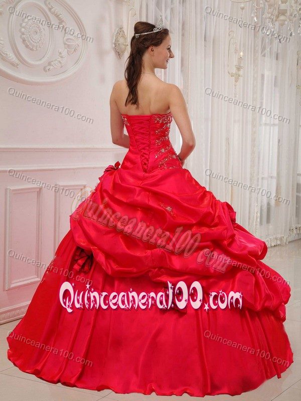Hand Made Flowers Appliques Red Quinceanera Dress Sweetheart