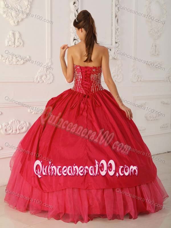 Red Taffeta and Organza Quinceanera Dresses with Beading Ruffles