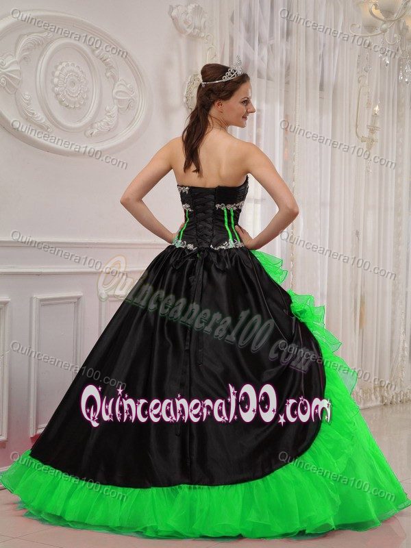 Appliqued and Flounced Quinceanera Gowns Dresses in Black and Green
