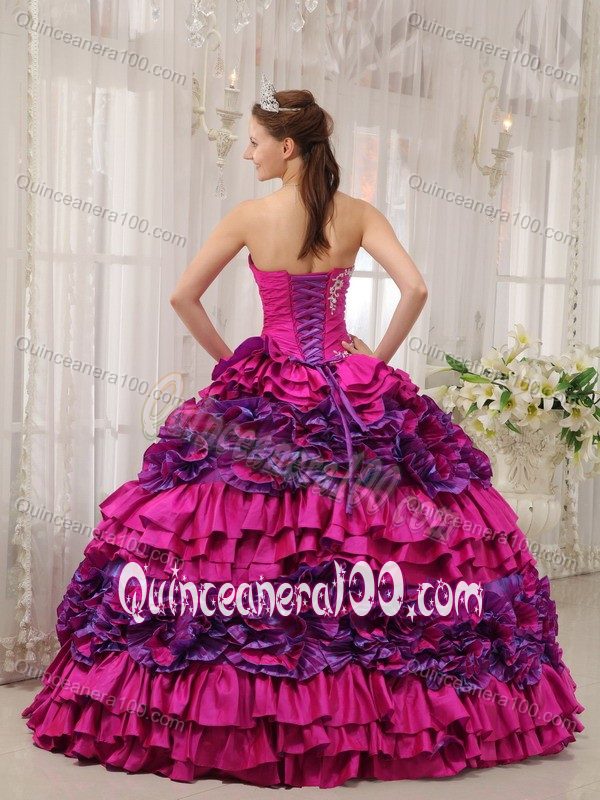 Appliqued Ruched Fuchsia Dress for Quinceanera with Puffy Rufflesfor Julia Roberts