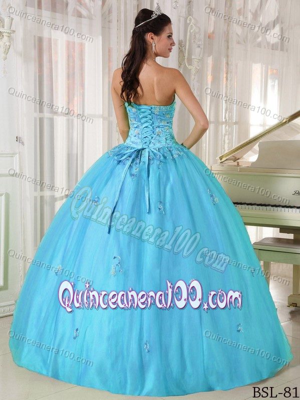 High Quality Appliqued Blue Ball Gown Sweet 15 Birthday Dress ...