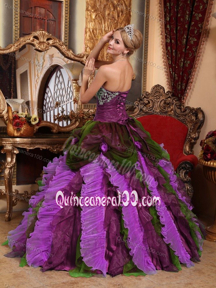 Multi-color Quinceanera Gowns with Beading and Ruffled Skirt by Tulle