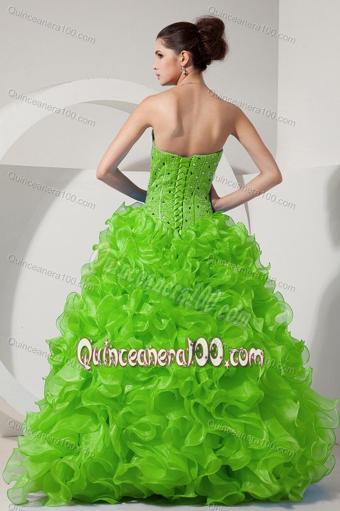 Spring Green Floor-length Sweetheart Ruffled Quinceneara Dresses