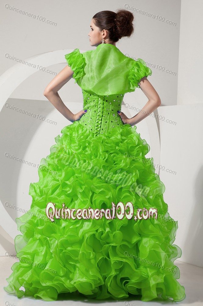 Spring Green Floor-length Sweetheart Ruffled Quinceneara Dresses