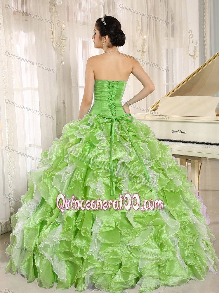 Spring Green Sweetheart Beaded Quinceanera Dress with Ruffles
