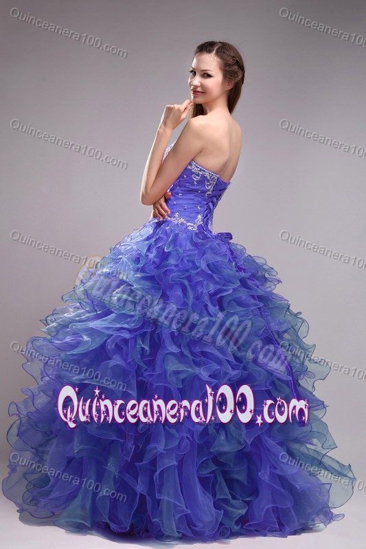 Blue Sweetheart Ball Gown Sweet Sixteen Dresses with Ruffles