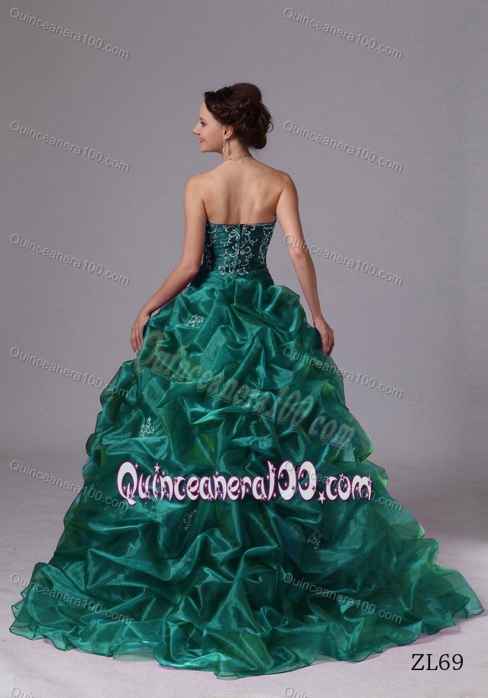 Sweep Train Turquoise Embroidery Quinceanera Gown Dresses