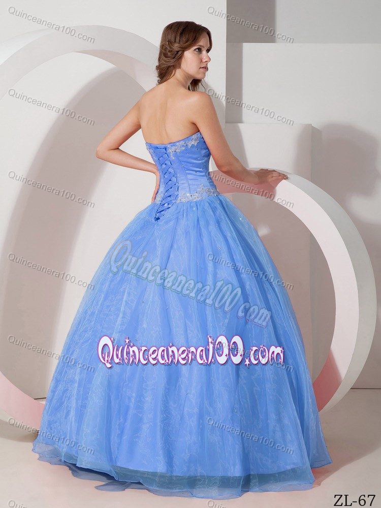 Light Blue Sweetheart Floor-length Tulle Quinceanera Gown Dresses