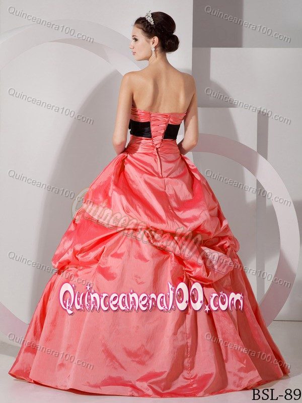Watermelon Sweet 16 Dresses with Black Sash and Pick-ups