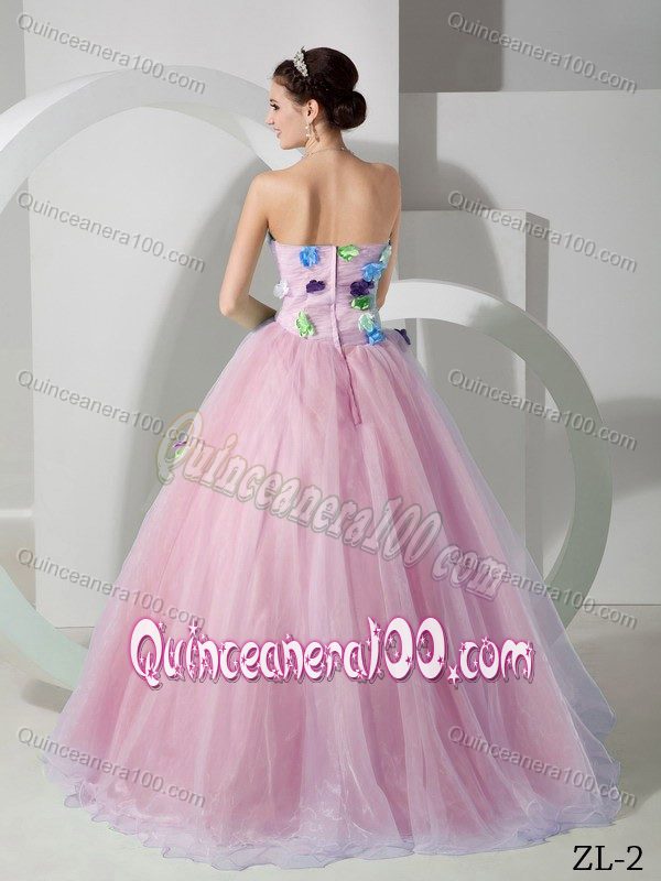 Lovely Pink Strapless Sweet 16 Dresses with Colorful Appliques
