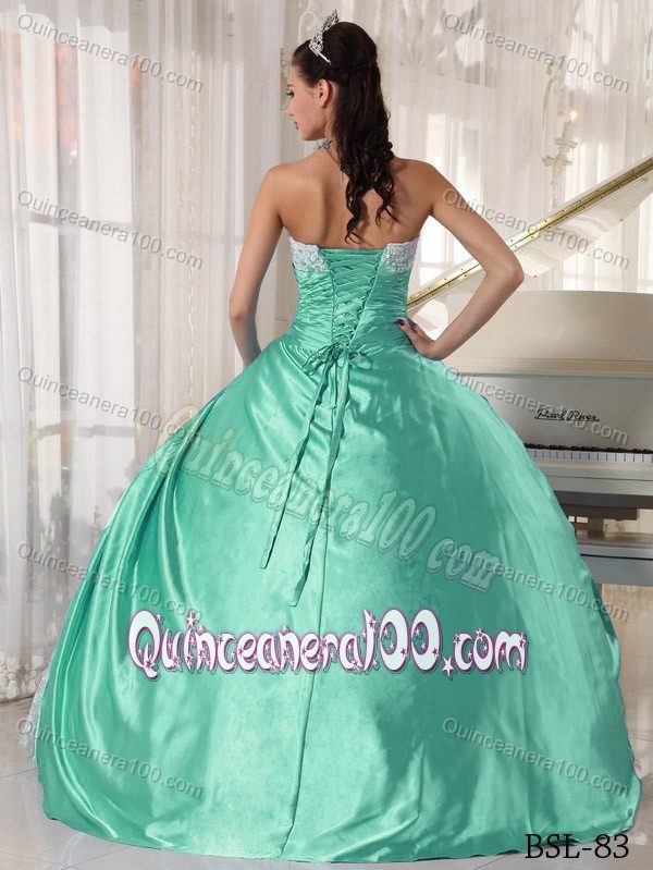 Mint Lace Decorate Quinceanera Dress with Ruches and Pleats