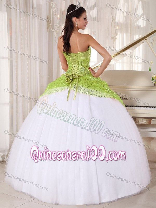 Unique Yellow Green and White Quinceanera Dress with Halter Top