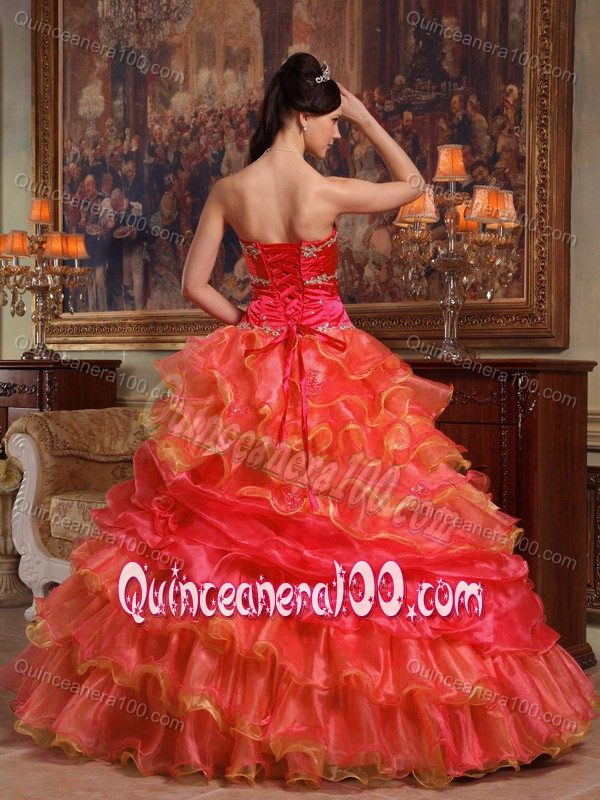 Attractive Beaded Quinceanera Gowns Dress Ruffled Layers in Orange