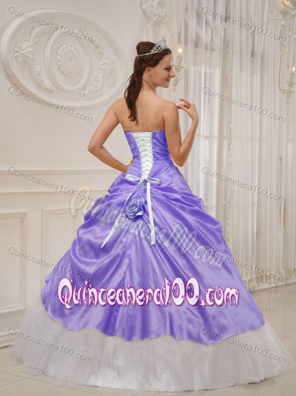Recent Lilac and White Strapless Quinces Dresses in Taffeta and Tulle