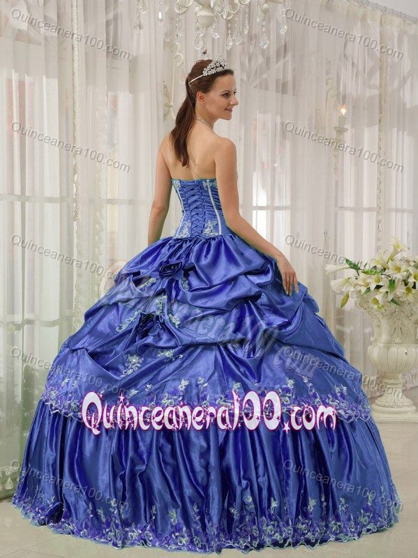 Blue Strapless Appliques Sweet 16 Dresses with Pick-ups Wholesale