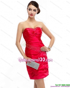New Style Red Strapless 2015 Dama Dresses with Ruching and Beading