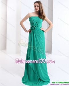 2015 New Style Strapless Dama Dress with Hand Made Flowers and Ruching