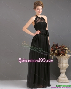 New Style 2015 Halter Top Sash Dama Dress in Black